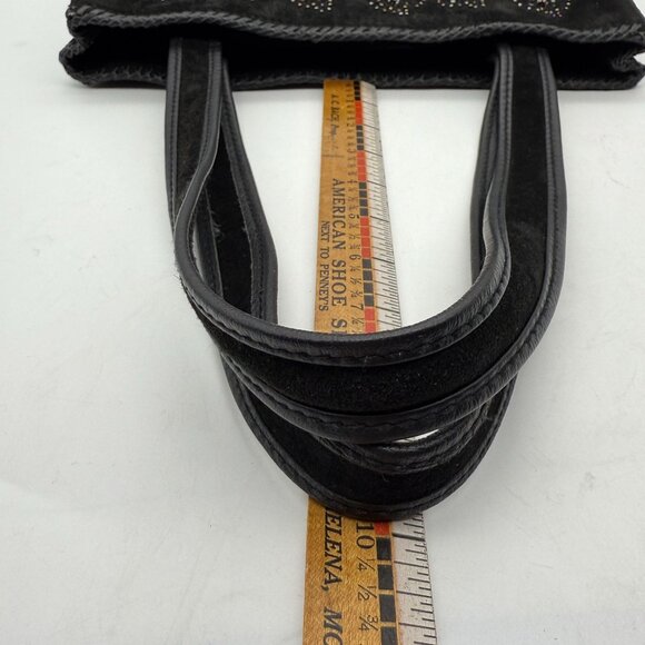 Cripple Creek Fringe Leather Shoulder Bag Black Beaded Studded Double Handles - Picture 14 of 15